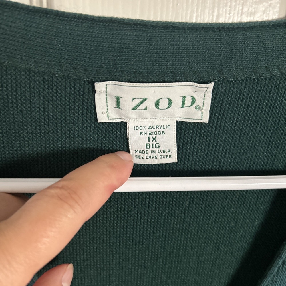 IZOD Mens Green Acrylic Grandpa VNeck Cardigan Knit Sweater Size 1X - Picture 3 of 5